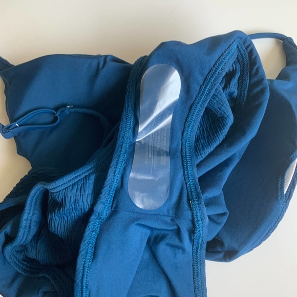 Aerie XL Cheeky Ribbed Smocked Scoop Neck One Piece Swimsuit High Cut Blue Sexy - Picture 12 of 12